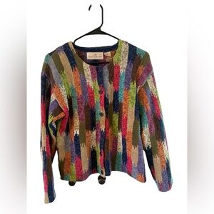 Vintage Jane’s Closet Multi-Color Paint Brush Button Cardigan Sweater Size Small